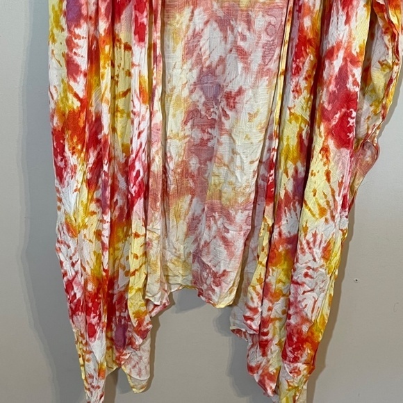 Torrid Kimono Women 22 Pink Open Front Tie Dye Long Duster Yellow Top Summer - Picture 5 of 13